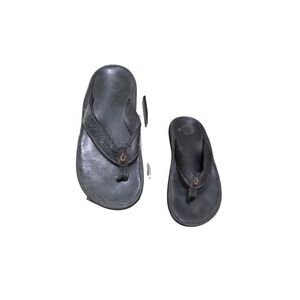 Olukai Black Leather Men's Thong Flip Flop Sandals Rubber Outsole Size 9M